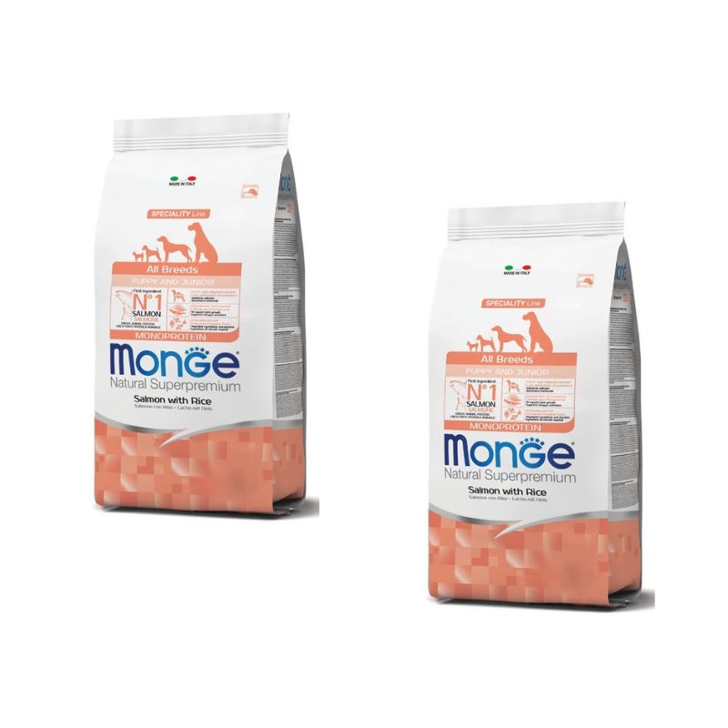Monge Natural Superpremium Puppy Junior Salmone e Riso 12 kg - 2 Sacchi Monge Natural Superpremium Puppy Junior Salmone e Riso 12 kg - 2 Sacchi